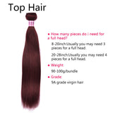 Aigemei Peruvian Wine Red Straight Human Hair 3 Bundles Unprocessed Virgin Human Hair Weave for Black Women (10''12''14'',Burgundy Color 99J)