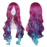 AneShe Cosplay Wigs for Women Hot Pink Mixed Blue Long Wavy Wig Harajuku Style Heat Resistant Hair Full Wigs