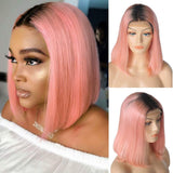 10 Inch Pink Bob Wig Human Hair 13x4 Lace Front Bob Wigs Natutal Hairline with Baby Hair Middle Part Short Straight Colored Bob Cut 180% Density Full Ends