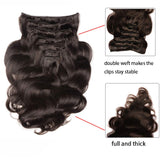 18" FAAAL Clip in Human Hair Extensions Full Head 150g 7 Pieces 16 Clips #2 Dark Brown Double Weft Brazilian Real Remy Hair Extensions Thick Body Wave (18" 150g, Dark Brown)