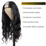 U Part Wigs Human Hair Body Wave Wig Human Hair 2"x4" Middle Part Clip In Hair Extensions Glueless Half Wigs for Black Women Natural Color (14 Inch)