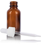 1 oz Amber Glass Boston Round White Dropper Bottle (12 Pack) + Funnel