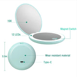Rechargeable Compact Mirror with Light,1x/10x Magnification,3.5 inch Dimmable Lighted Travel Makeup Mirror,LED Compact Mirror for Purses,Pocket,Touch Switch,Type-c Charging,Daylight,Portable,Handheld