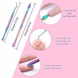 Tingbeauty 6 PCS Cuticle Pusher Remover Kit Professional, Stainless Steel Double Ended Manicure and Pedicure Tools Set for Nails Care Beauty Clean Fingernails Toenails with Storage Case (Chameleon)