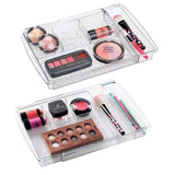 mDesign Expandable Makeup Organizer for Bathroom Drawers, Vanities, Countertops: Organize Makeup Brushes, Eyeshadow Palettes, Lipstick, Lip Gloss, Blush, Concealer - Adjustable Width, 2 Pack - Clear