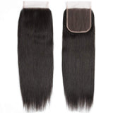 Flady Straight Human Hair 3 Bundles with Closure Grade 8A Virgin Unprocessed Malaysian Straight Hair Bundles with Lace Closure (14 16 18+12inch)