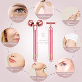 Face Massager Roller Electric Beauty Bar 24k Golden Sonic Energy T Shape 3D Roller 2 In 1 Face Massager Kit Instant Face Lift Anti Wrinkles Skin Tightening Face Firming