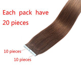 18 Inch Tape in Hair Extensions Remy Human Hair 50G 20Pcs/Pack Medium Brown Straight invisible seamless Skin Weft Reusable Tape Hair Extensions for Girls(18inch,#4)