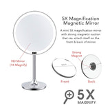 eLimko Lighted Makeup Mirror Large 8.5 Inch with 5X Small Magnifying Mirror Cosmetic LED Light Sensor Touch Screen Smart Adjustable Brightness USB Rechargeable Cordless Vanity Mirror