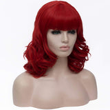 Short Bob Red Wigs Wavy Curly Women's Cosplay Costumes Hair Wig with Air Bang Wig Cap and Comb Included