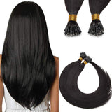 SEGO Nano Bead Ring Human Hair Extension Pre Bonded Nano Tip Remy Hair Extensions Micro Beads Rings Loop Hand Tied Hairpiece 20 Inch #1B Natural Black 1g/strand 50g/pack