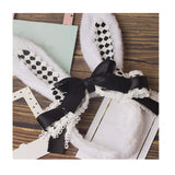 Easter Party Hair Accessory Headband Gothic Lolita Cosplay Cute Rabbit Bunny Ears Bow Lace Hair Band Headwear (Black)