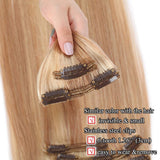 Double Weft Clip in Human Hair Extensions Thick 16 Inch 130g 8pcs 18 clips on 8A Grade Soft Straight 100% Remy Hair Ash Blonde mixed Bleach Blonde #18-613