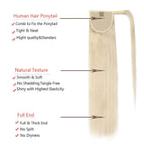 18 Inches Wrap Around Human Hair Ponytail Extensions 100% Remy Human Hair Pony Tails Long Straight Silky With Comb Clip in One Piece Pony Tail Extensions For Women #60 Platinum Blonde 90g