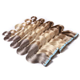 SEGO Brown Tape In Hair Extensions Human Hair Natural Remy Hair Extensions Tape In Real Hair Extensions Wavy Body Wave 20 Pieces Medium Brown 14 Inch (40 Gram)