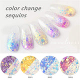 CHARMING MAY 6 Boxes Color Change Flakes Paillette Laser Nail Glitter Sequins(color change sequins)