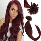 U Tip Human Hair Extensions Pre Bonded Nail Tipped Real Human Hair Piece Italian Keratin U Tip Fusion Extensions Silky Straight 100 Strands 16"-50g (#99J Wine Red)