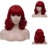 Short Bob Red Wigs Wavy Curly Women's Cosplay Costumes Hair Wig with Air Bang Wig Cap and Comb Included