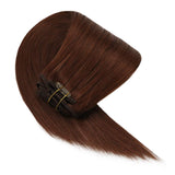 Sunny Clip in Auburn Hair Extensions 16 inch Double Weft Clip in Hair Extensions Human Hair #33 Auburn Brown Full Head Set Real Hair Clip in 7pcs 120g