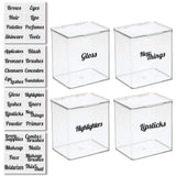 mDesign Plastic Stackable Plastic Bathroom Vanity Countertop Storage Cosmetic Organizer Box with Hinged Lid for Makeup, Beauty, Hair, Nail Supplies - Pack of 4, Includes 32 Labels - Clear