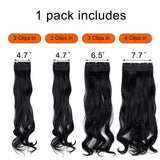 LELINTA 24" Curly Wavy 4 Pieces Set Thick Clip in on Synthetic Hair Extensions Hairpieces for Women Dark Black
