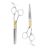 Professional Barber/Salon Scissor Hair Cutting Set - 6.5"-Straight Edge Razor Sharp Scissor + Texturizing Thinning Shears Styling Hair for Women Men, Plus Bonus Faux Leather Case (Barber Scissors)