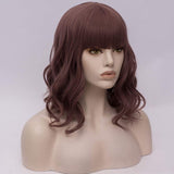 Qaccf Shoulder Length 14 inches Curly Bob Women and Girls Short Wig with Air Bang (Taro Purple)