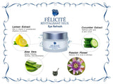 Félicité Natural Anti Aging Eye Cream: Under Eye Treatment for Dark Circles, Puffiness, and Eye Bags ~ Reduces Fine Lines & Wrinkles ~ Soothes, Hydrates, and Revitalizes