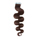 SEGO Brown Tape In Hair Extensions Human Hair Natural Remy Hair Extensions Tape In Real Hair Extensions Wavy Body Wave 20 Pieces Medium Brown 14 Inch (40 Gram)