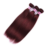 Aigemei Peruvian Wine Red Straight Human Hair 3 Bundles Unprocessed Virgin Human Hair Weave for Black Women (10''12''14'',Burgundy Color 99J)