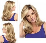 Natural Ombre Blonde Curly Wigs - Auflaund Shoulder Length Long Wavy Blonde Hair Wigs with Darker Root for Women + Wig Cap