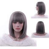 Wigood 14" Grey Bob Wig Short Straight Cosplay Wig with Free Wig Cap for Women