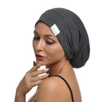 SAYMRE Large Satin Lined Bonnet Silky Hair Wrap Sleep Cap - Adjustable Beanie Slouchy Hats Bonnets for Women Long,Curly Hair