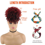 CHOOH Afro High Puff Hair Bun Ponytail Drawstring With Bangs Synthetic Short Kinkys Curly Pineapple Pony Tail Clip in on Wrap Updo Hair Extensions for African American Women (1B/Bug)