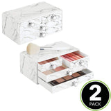 mDesign Decorative Plastic Makeup Organizer Storage Station with 4 Drawers for Bathroom Vanity, Countertop, Cabinet - Holds Lip Gloss, Eyeshadow Palettes, Brushes, Blush, Mascara - 2 Pack - Marble