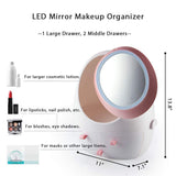 LED Mirror Makeup Organizer, Zinnor Makeup Mirror Organizer with Light LED Portable Adjustable Dressing Table Desktop Finishing Box Jewelry and Cosmetic Storage Display Case for Bathroom Dresser