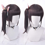 Women' Short Straight Dark Brown Cosplay Wig with Ponytail Butterfly Headwear (Tsuyuri Kanawo)