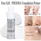 PHOERA Foundation 102 and 104 & Face Primer,Liquid Full Coverage Foundation Set,Foundation Brush Powder Brush,5 Makeup Sponge,30ml PHOERA 24HR Matte Oil Control Concealer (Buff Beige #104)(Nude #102)