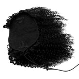 Easen Hair Brazilian Virgin Human Hair Ponytail Kinky Curly Ponytails Clip On #1B Ponytail Hairpieces Hair Tails Drawstring Ponytail Extensions For Women (16inch, #1B 3C 4A KK)