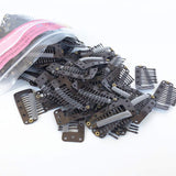 ZZRRYY Professional, Upgraded 100 Pcs Metailic Snap Comb Wig Clips for Hair Extensions Hairpieces, Premium DIY Iron Snap-Comb Wig Clips with Rubber for men Large size (Light Brown,10-Teeth)