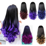 3/4 Full Head Wig Long Ombre Curly Wavy 26 Inches Half Wigs Heat Resistant Synthetic Hair High Density for Women(Wine Red, 26 Inch)