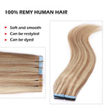 SEGO Remy Tape In Hair Extensions Human Hair Extensions Tape In Real Hair Straight Highlight Skin Weft Tape In Human Hair Extensions Seamless Ash Blonde&Bleach Blonde 40 Pieces 22 Inch 100 Gram