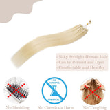 SEGO Micro Link Hair Extensions Human Hair MicroBead Hair Extensions Highlight Pre Bonded Micro Ring Human Hair Extensions Straight Real Hairpiece 50g 100 Strands 16inch 613# Bleach blonde