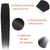 Tape in Hair Extensions Human Hair 16 Inch 20 Pieces/Package 50 G Jet Black Color Hair Extensions Tape in Real Remy Hair Straight (16Inch,#1)