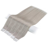 JoYoung Real Hair Extensions Tape in Grey Human Hair 14inch Grey Tape in Hair Extensions Human Hair Remy Real Tape in Gray Hair Extensions 20pcs 50g