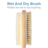 Emoly Bath Body Exfoliating Brush，Portable Shower Back Cleaning Scrubber with Long Wooden Handle, Double-Sided Brush Head for Exfoliating Skin and A Soft Scrub