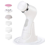 PESSIDO Facial Cleansing Brush, Waterproof Spin Face Brush Set with Holder and 6 Brush Heads, Gentle Exfoliating, Deep Cleansing, Massaging and Removing Blackhead for Women and Men (White)