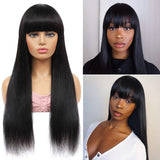 VRVOGUE 24 Inch Straight Brazilian Human Hair Wig with Bangs 130% Density None Lace Front Wigs Glueless Full Machine Made Virgin Human Hair Wigs with Bangs for Black Women Natural Color