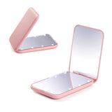 Travel Mirror, Portable LED Lighted Makeup Mirror- Small Compact Mirror for Pocket, Folding Mini Compact Travel Mirror 1X & 2X Magnification (Pink)
