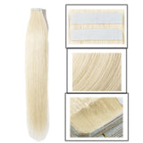 16 18 20 22 Inch Tape in Human Hair Extensions 100% Remy Straight Human Hair Professional Seamless Tape Skin Weft Extensions 40pcs 80g/pack Platinum Blonde (16'',#60)+ 20pcs Free Tapes